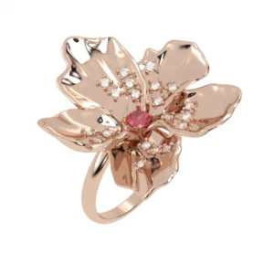 ANEL FLOR DE CEREJEIRA GRANDE COM RUBI OURO ROSÉ