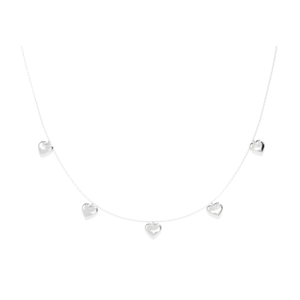 COLAR CINCO CORAÇÕES OURO BRANCO