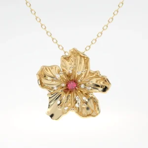 COLAR FLOR DE CEREJEIRA COM RUBI OURO AMARELO