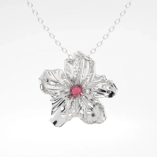 COLAR FLOR DE CEREJEIRA COM RUBI OURO BRANCO