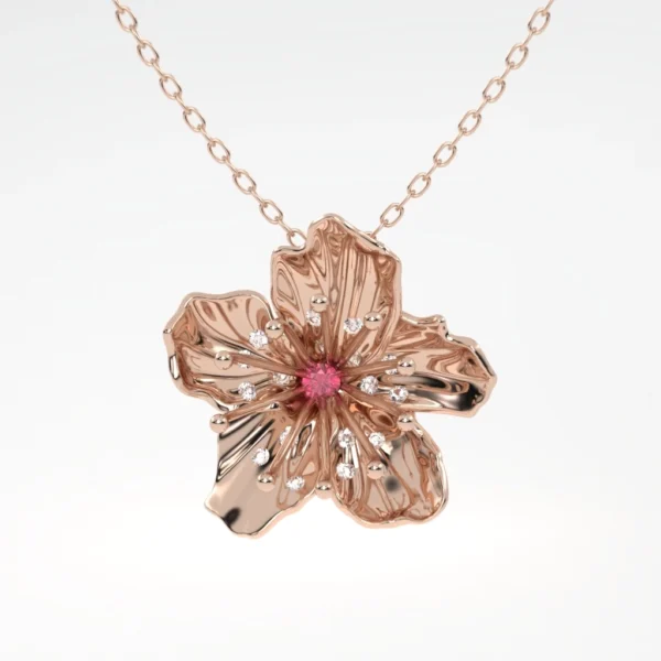COLAR FLOR DE CEREJEIRA COM RUBI OURO ROSÉ