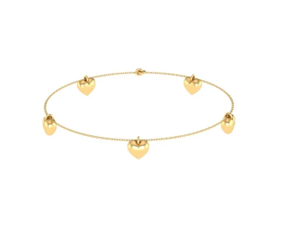 PULSEIRA CINCO CORAÇÕES OURO AMARELO