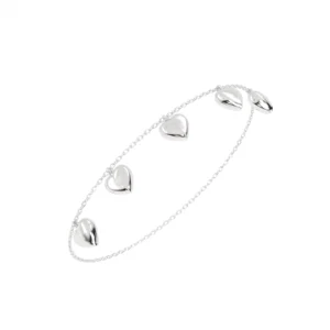 PULSEIRA CINCO CORAÇÕES OURO BRANCO