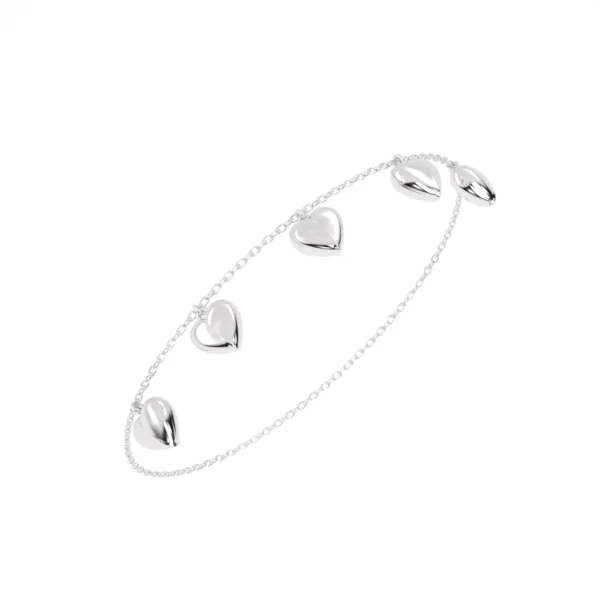PULSEIRA CINCO CORAÇÕES OURO BRANCO