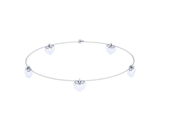 PULSEIRA CINCO CORAÇÕES OURO BRANCO