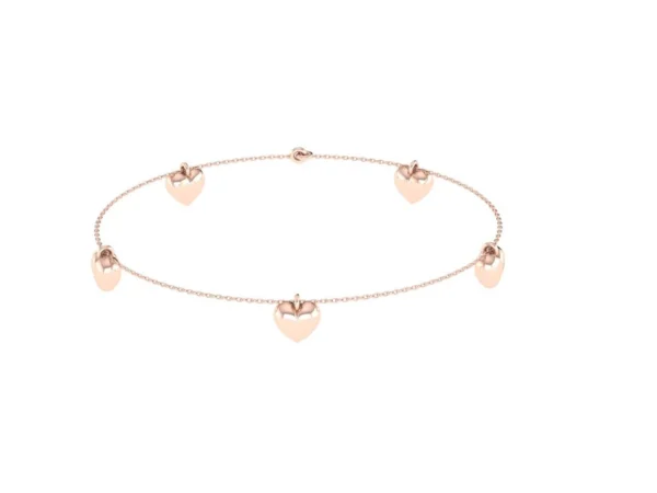 PULSEIRA CINCO CORAÇÕES OURO ROSÉ